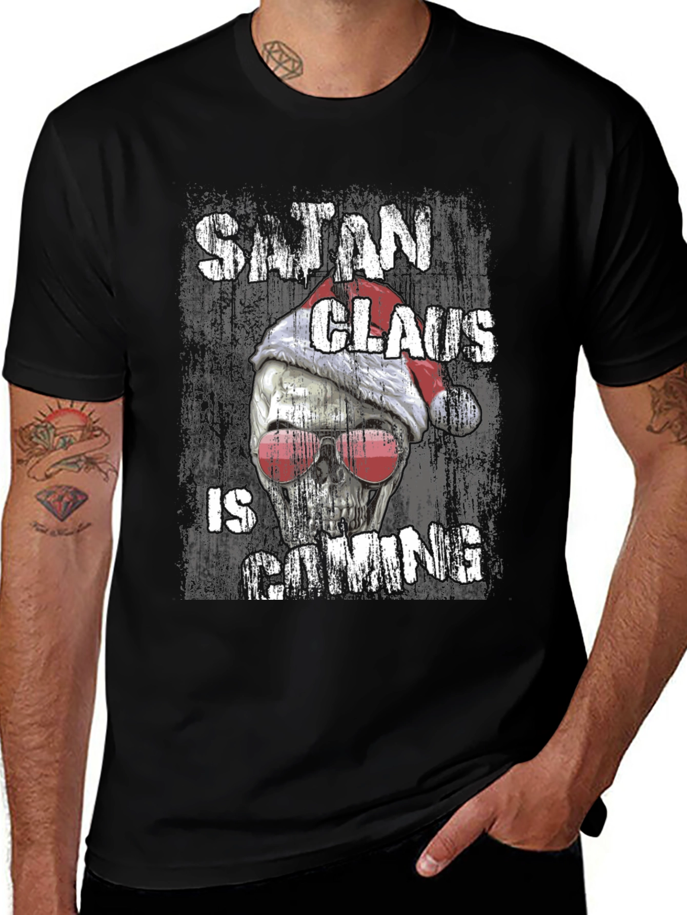 Satan Claus is Coming Graphic Tee - Black