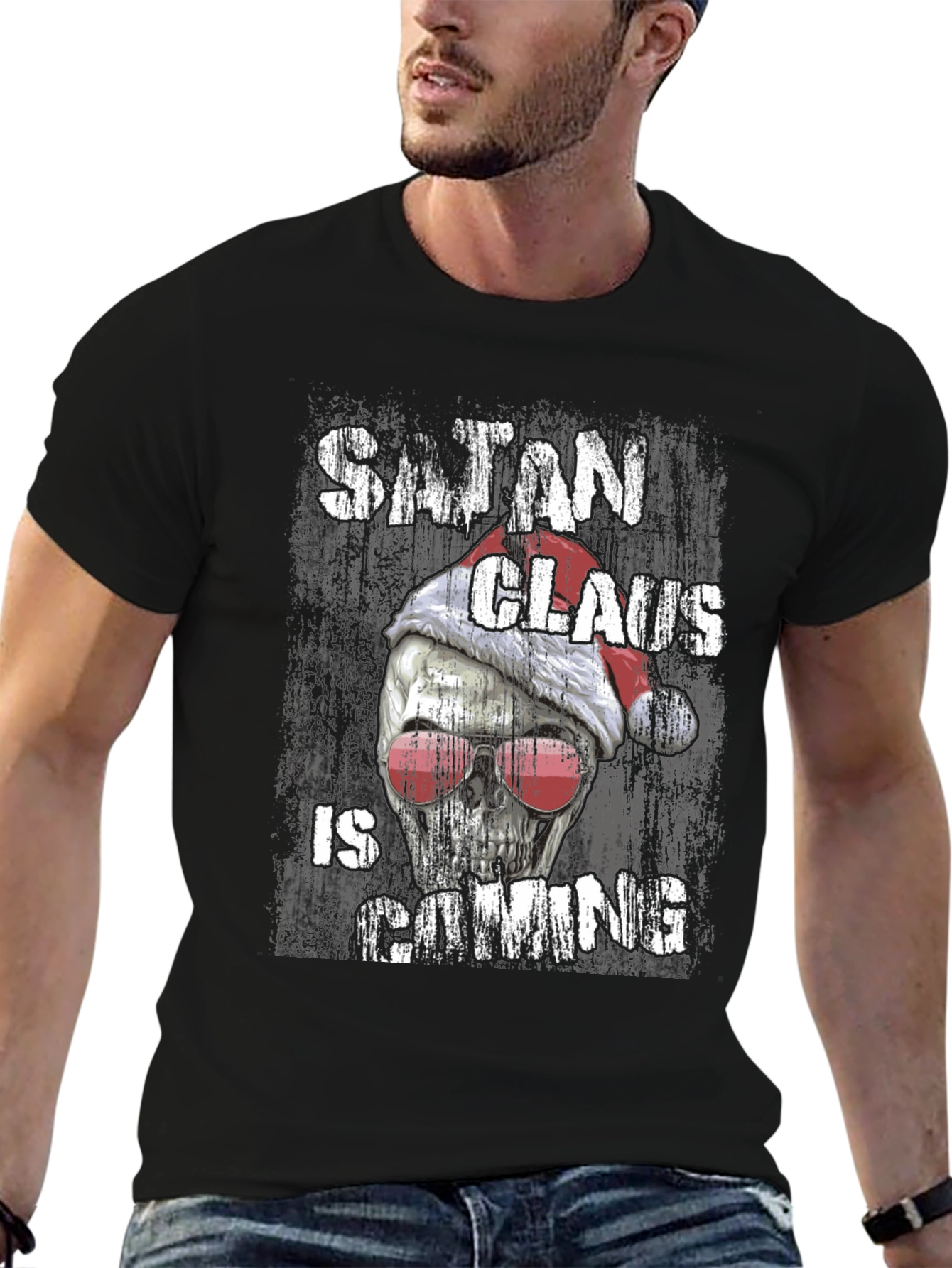 Satan Claus is Coming Graphic Tee - Black