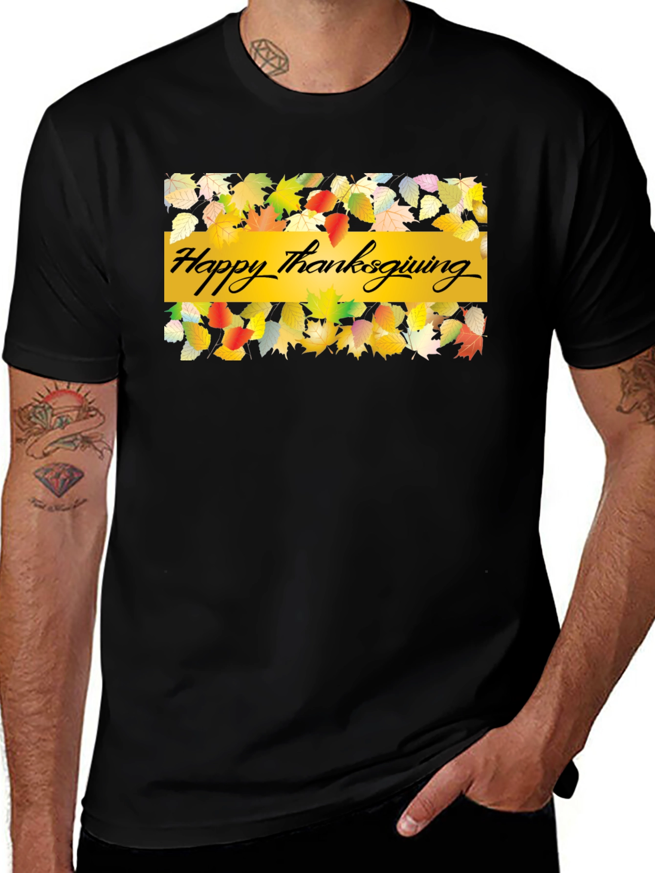 Thanksgiving Leaves Graphic Black T-Shirt