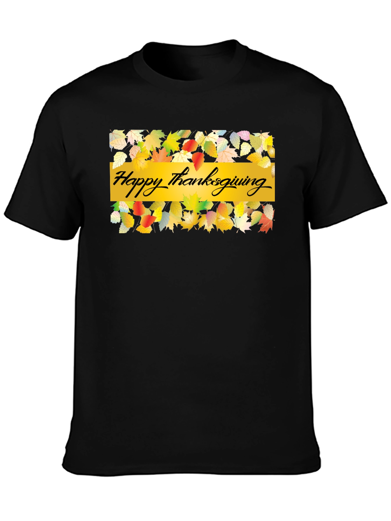 Thanksgiving Leaves Graphic Black T-Shirt