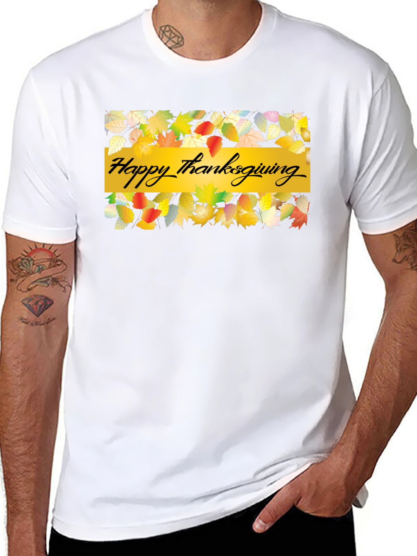 Thanksgiving Leaves Graphic Black T-Shirt