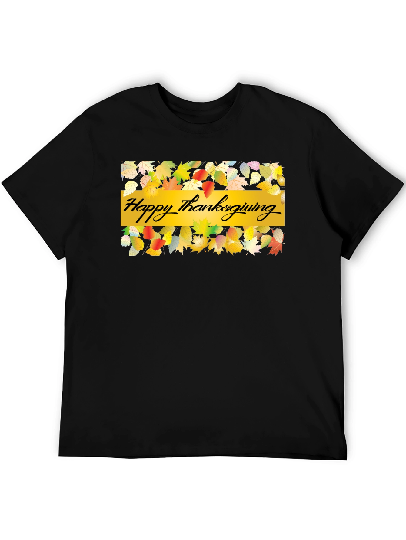 Thanksgiving Leaves Graphic Black T-Shirt
