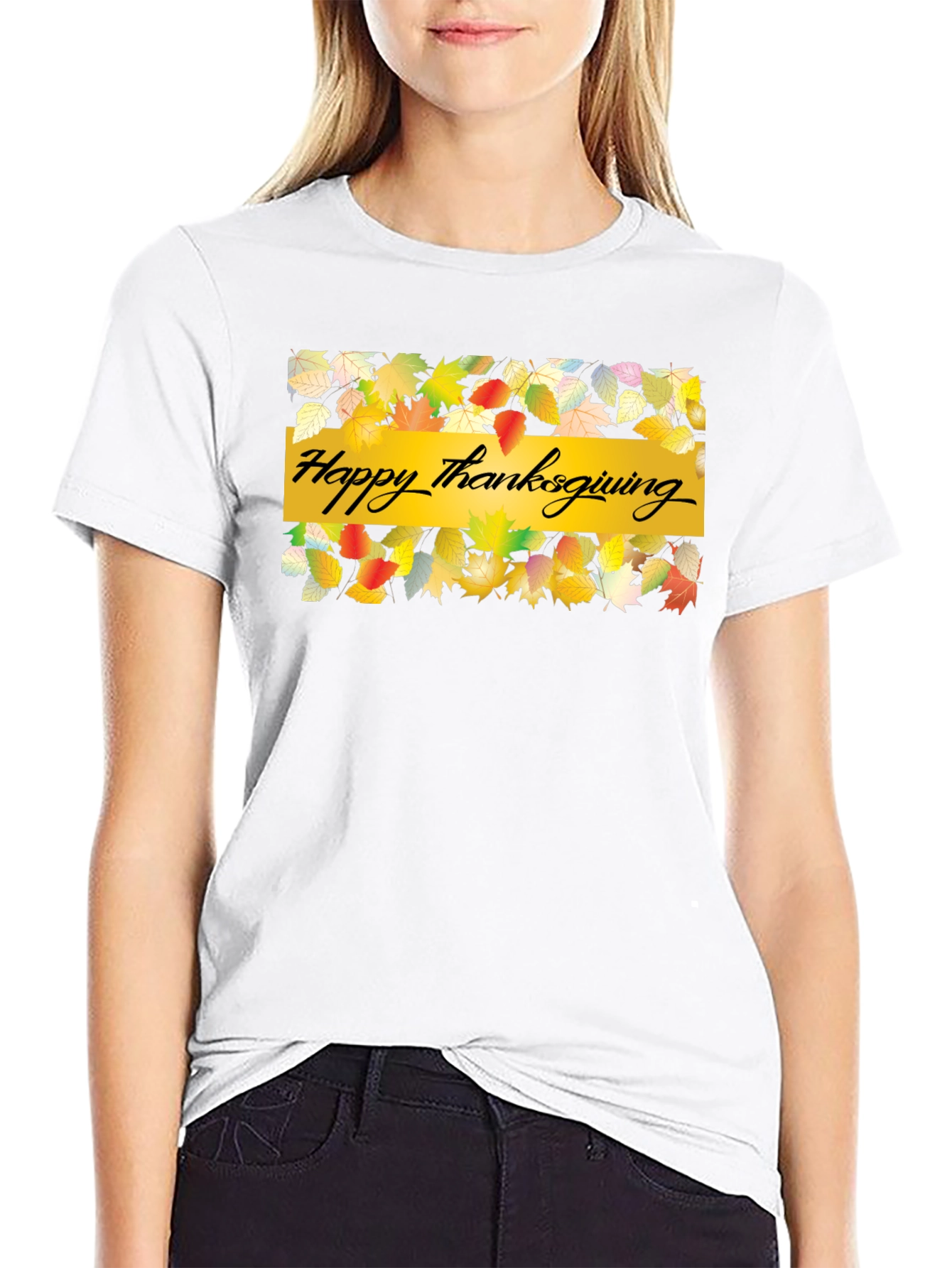 Thanksgiving Leaves Graphic Black T-Shirt
