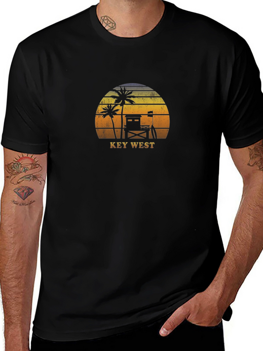 Key West Sunset Palm Tee - Vintage Style T-Shirt