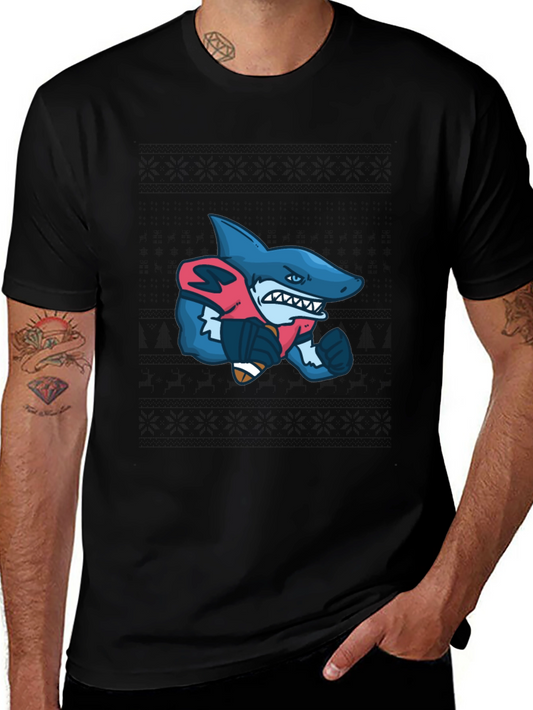 Shark Football Player Graphic Tee - Black