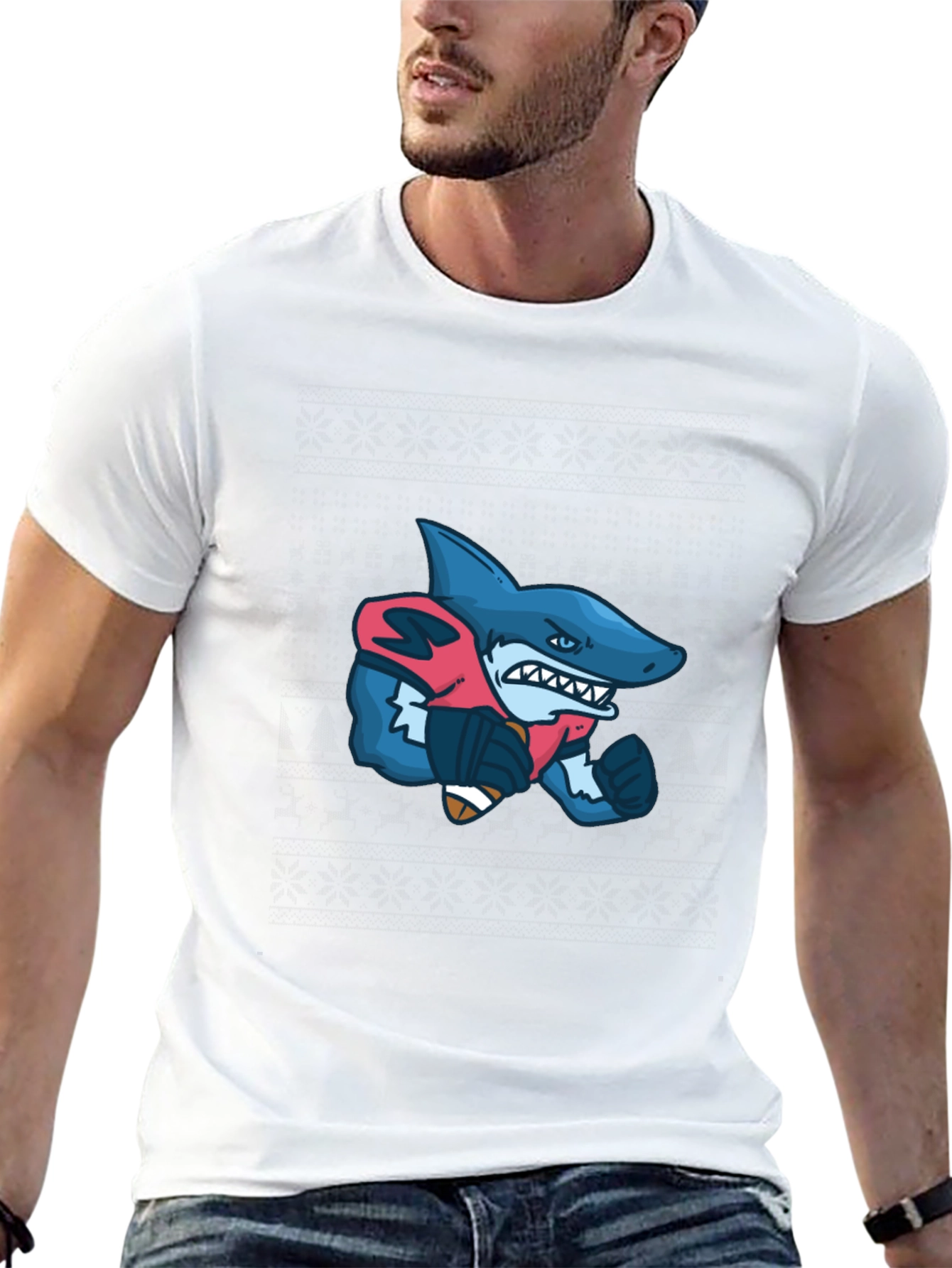Shark Football Player Graphic Tee - Black