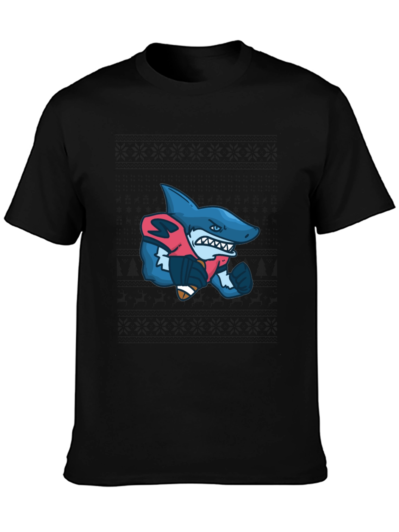 Shark Football Player Graphic Tee - Black