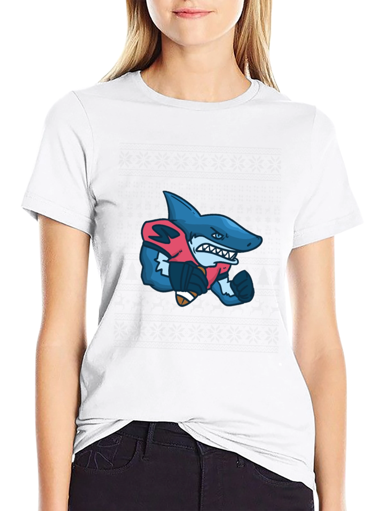 Shark Football Player Graphic Tee - Black