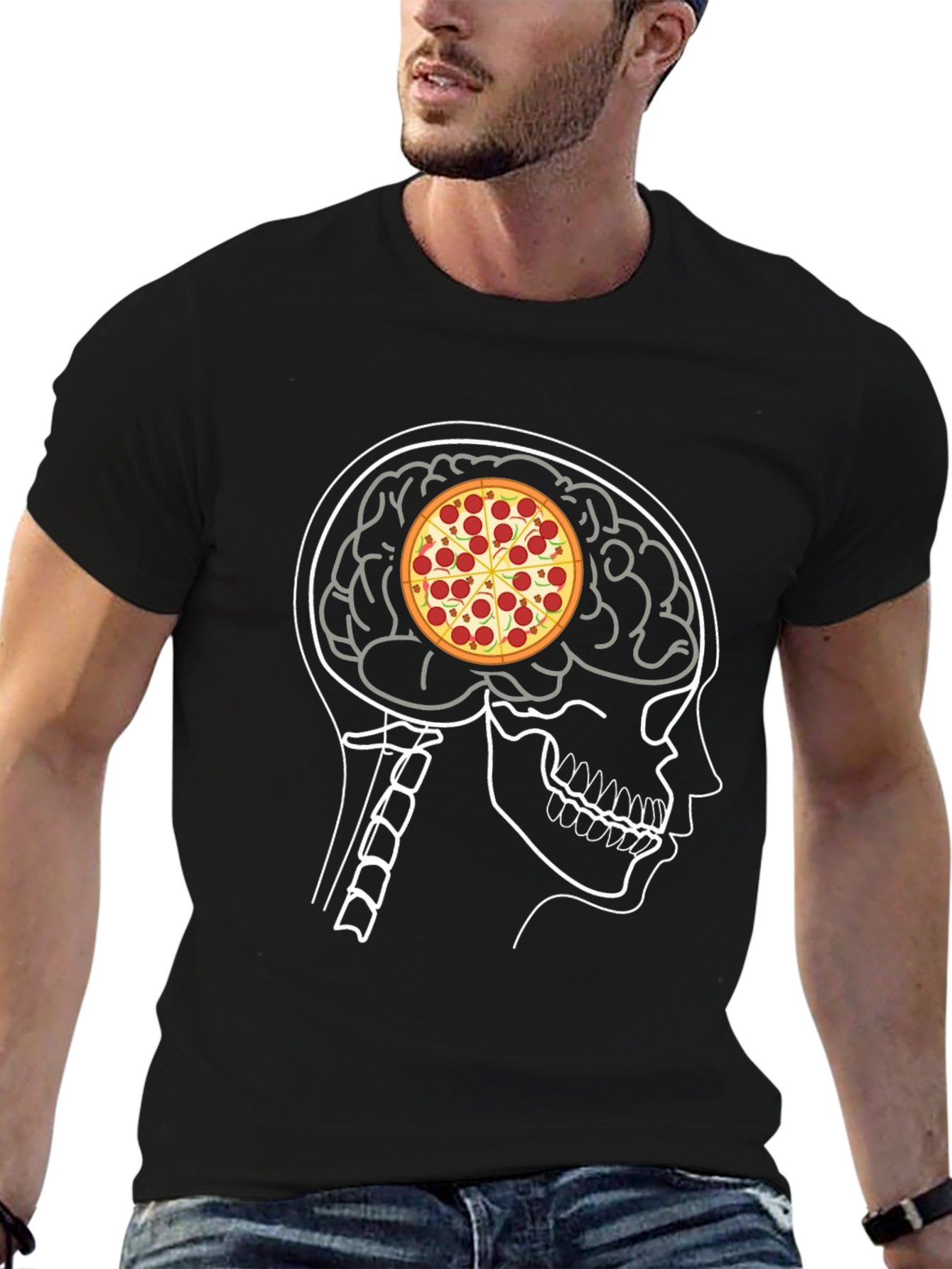 Pizza Brain T-Shirt: Foodie Mind Black Tee