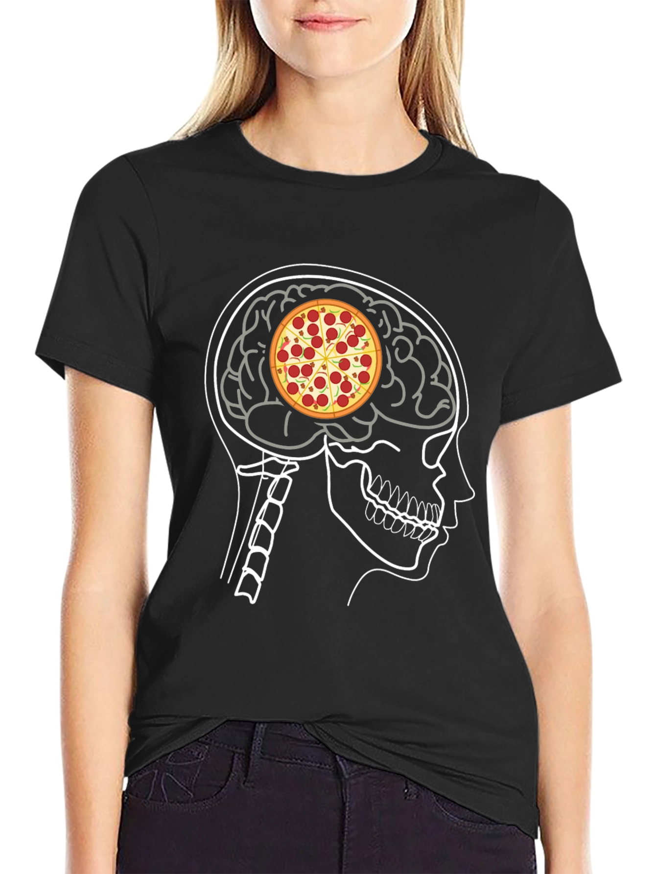Pizza Brain T-Shirt: Foodie Mind Black Tee