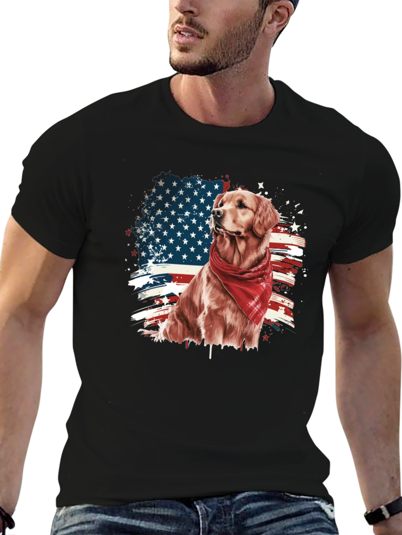 Golden Retriever American Flag Graphic Tee