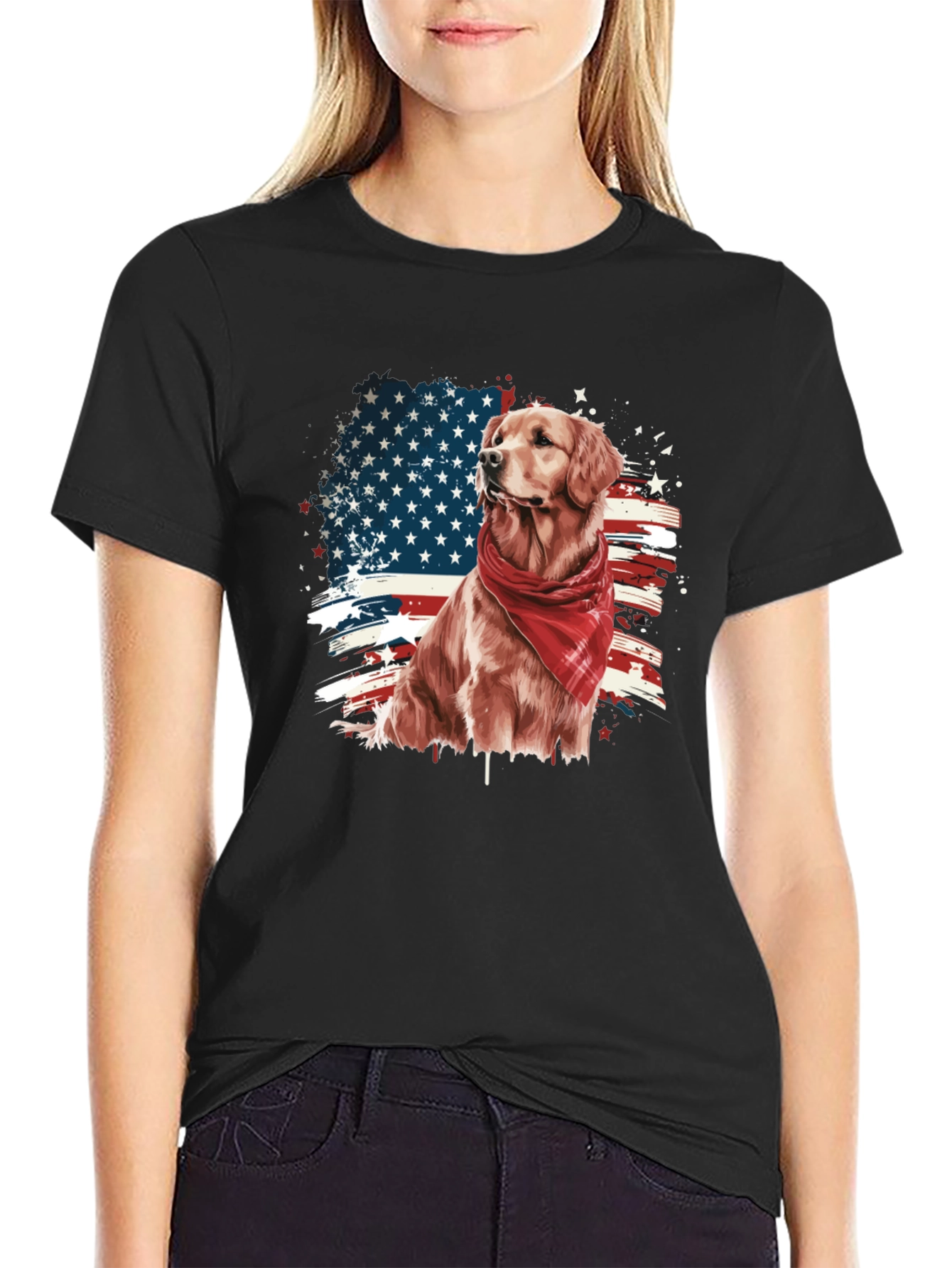 Golden Retriever American Flag Graphic Tee