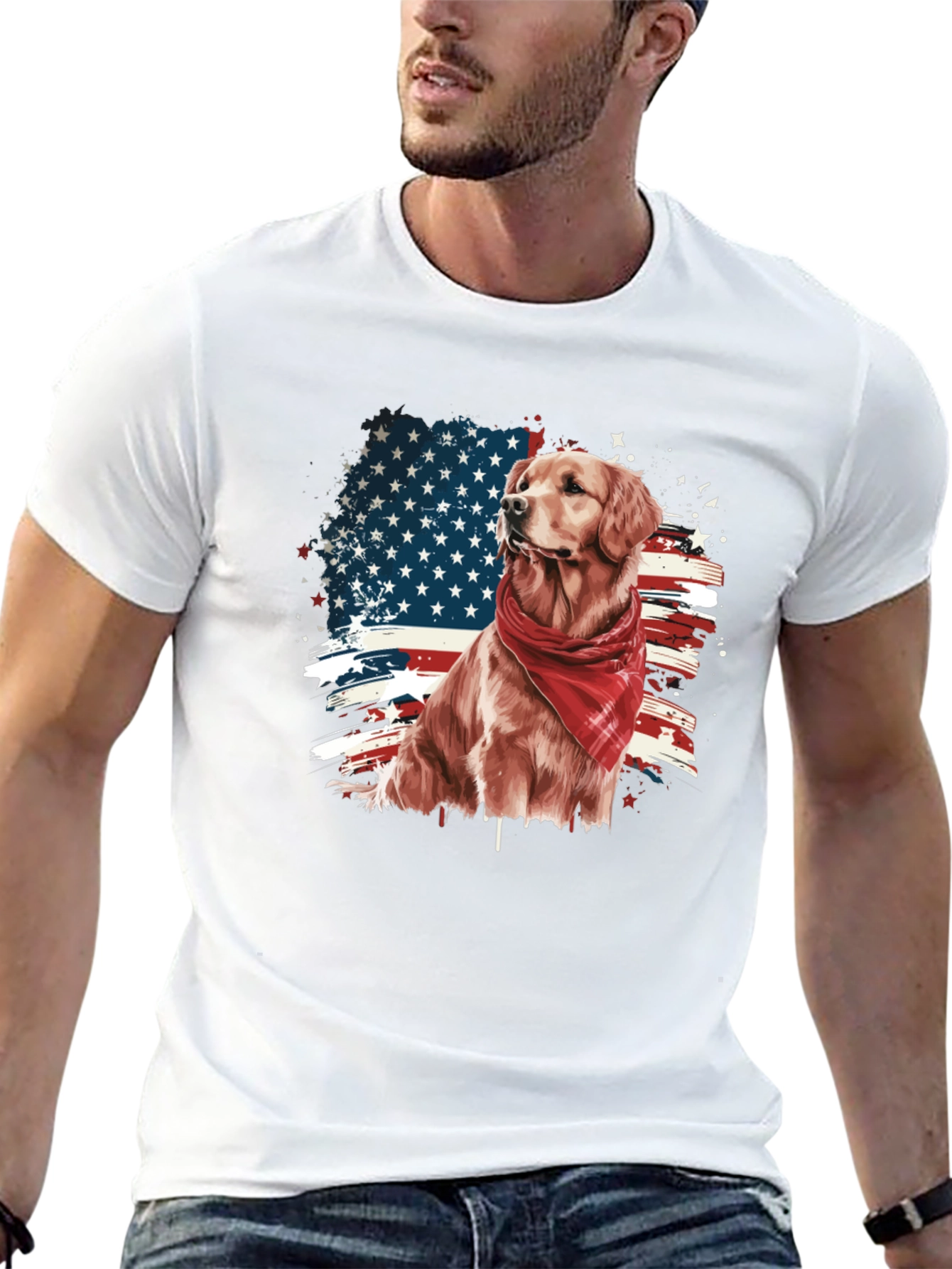 Golden Retriever American Flag Graphic Tee