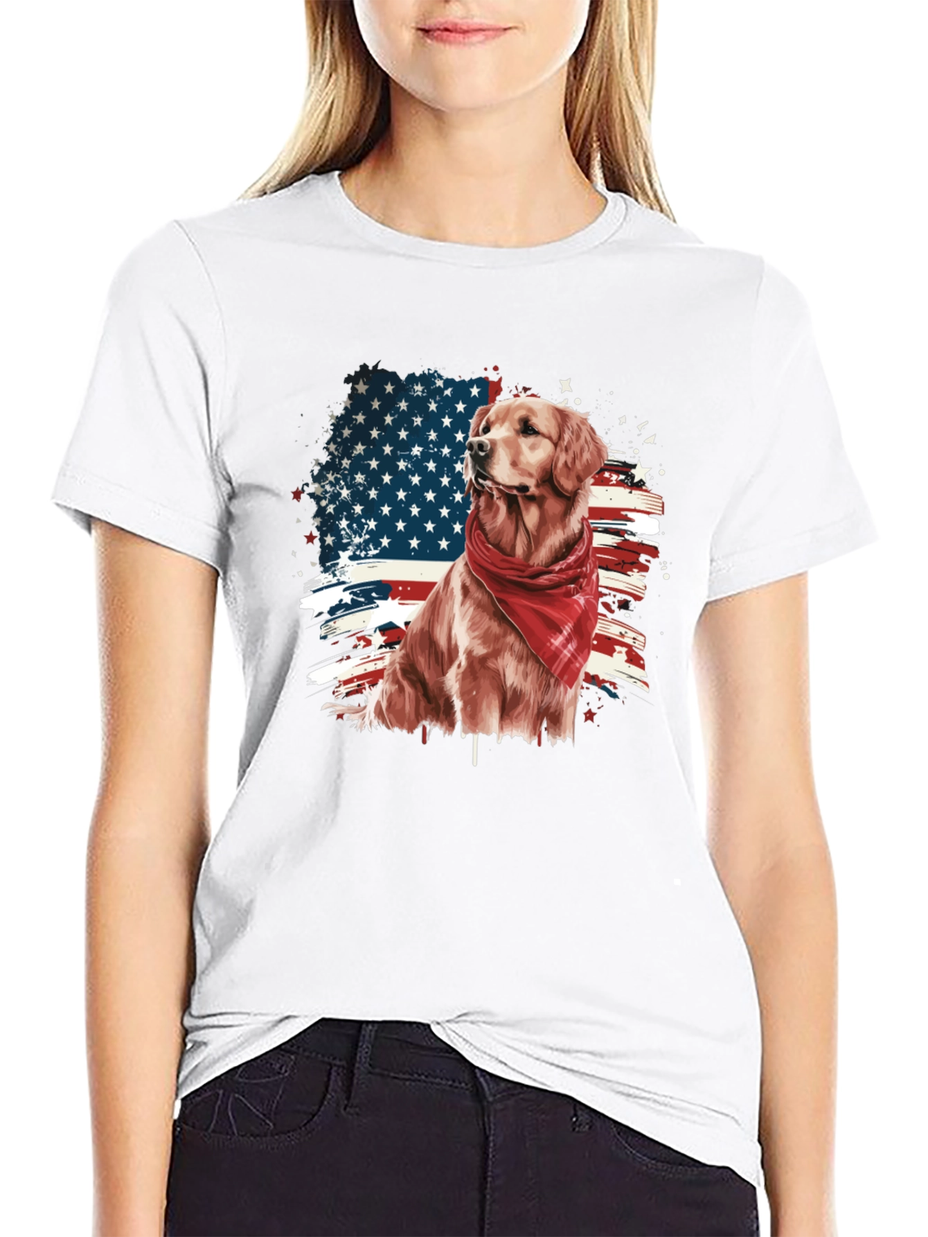 Golden Retriever American Flag Graphic Tee