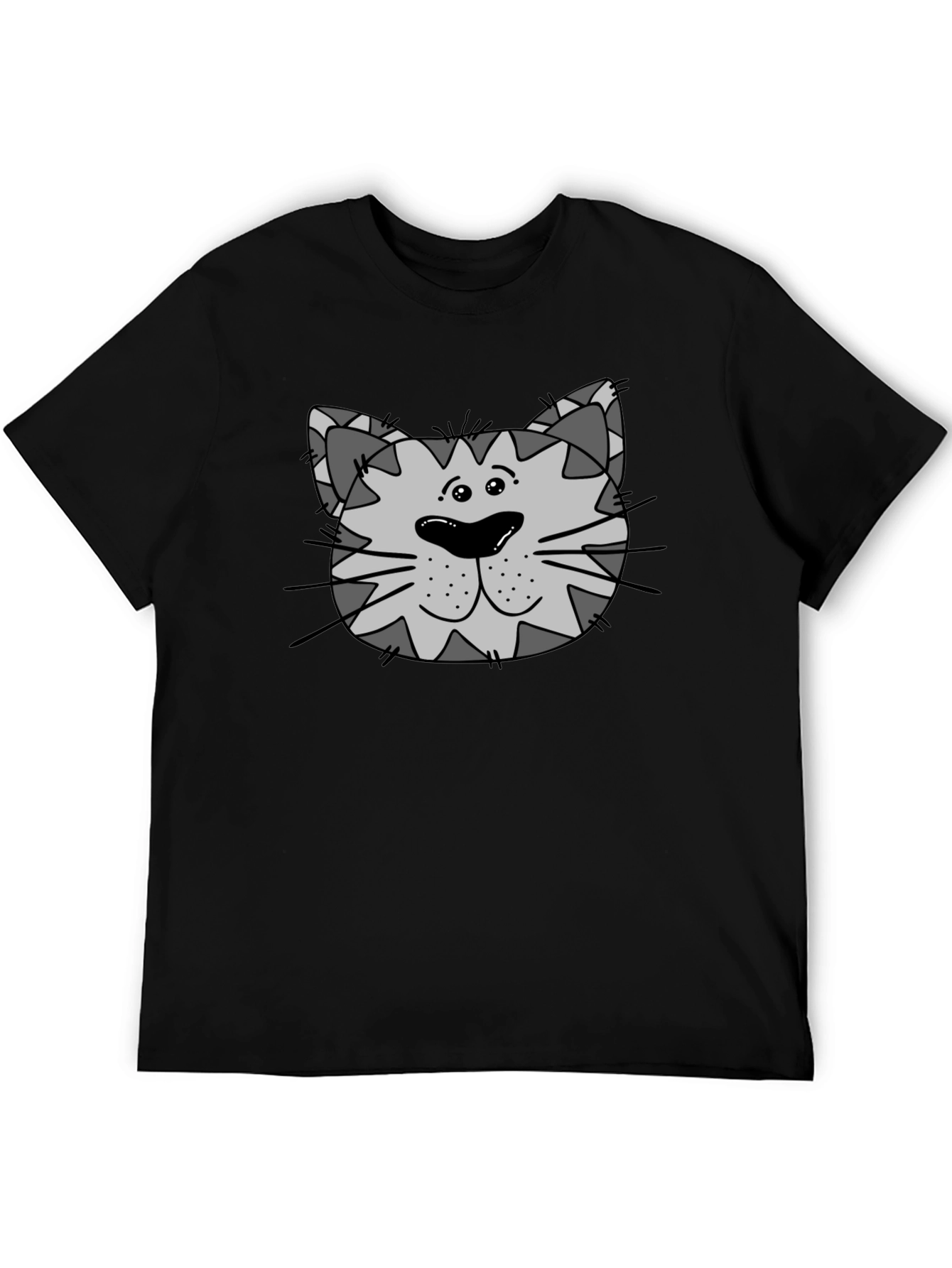 Cartoon Cat Face Graphic Tee - Black Unisex T-Shirt