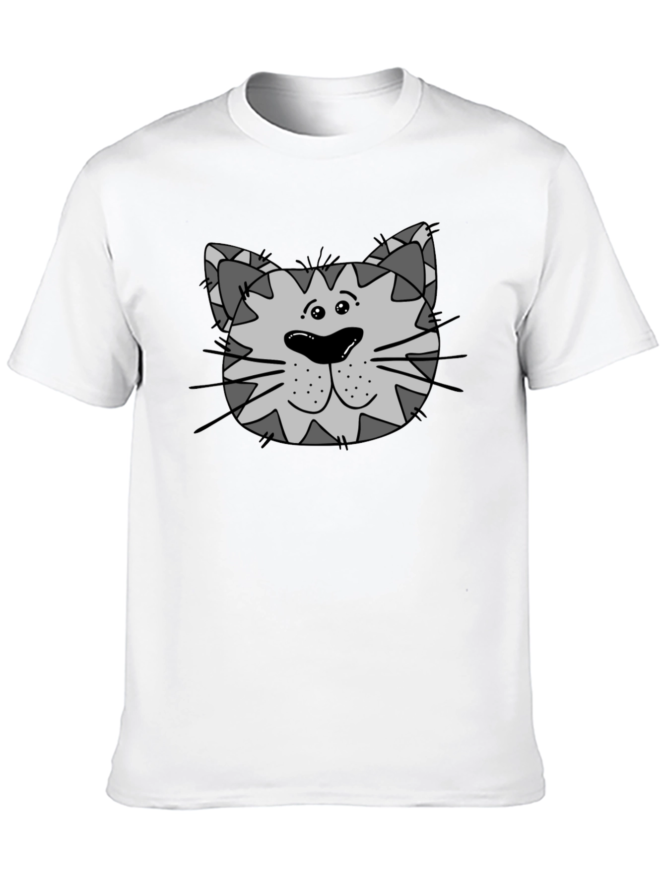 Cartoon Cat Face Graphic Tee - Black Unisex T-Shirt