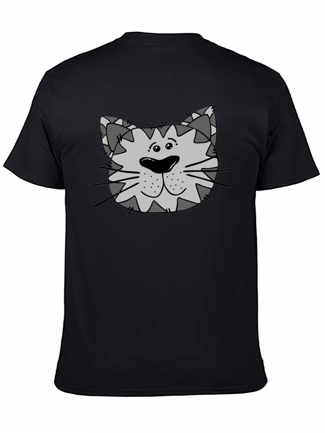 Cartoon Cat Face Graphic Tee - Black Unisex T-Shirt