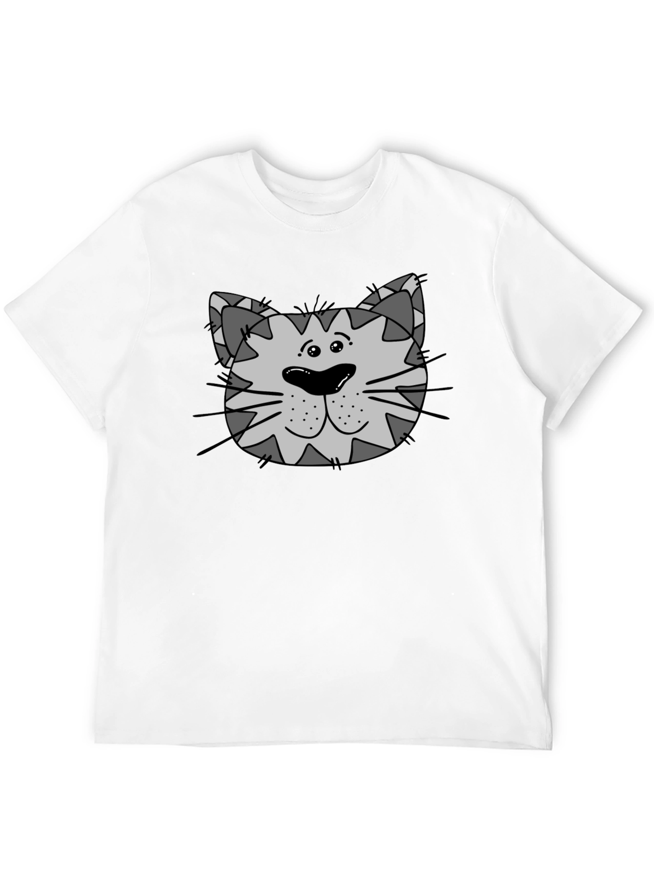 Cartoon Cat Face Graphic Tee - Black Unisex T-Shirt