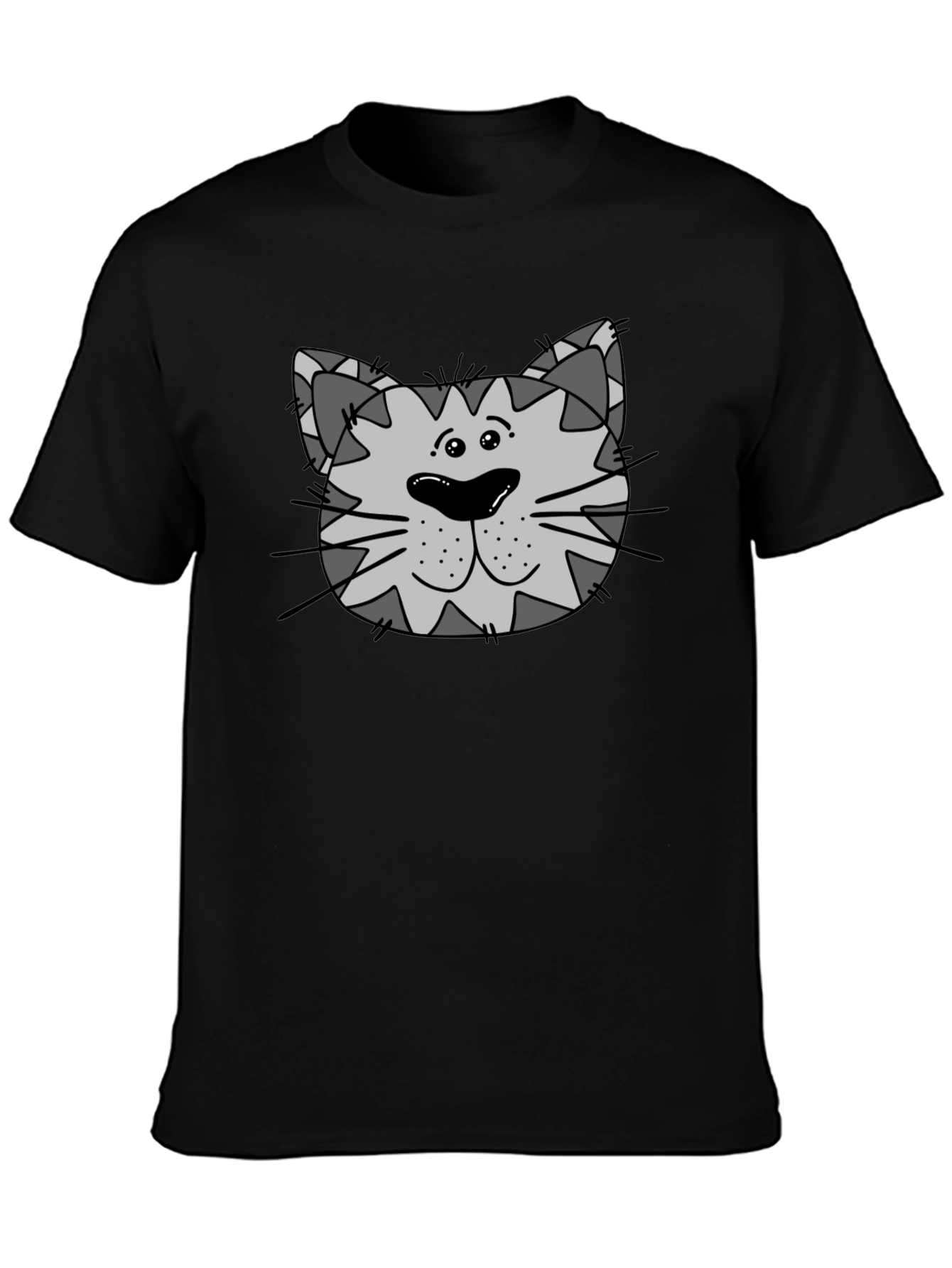 Cartoon Cat Face Graphic Tee - Black Unisex T-Shirt
