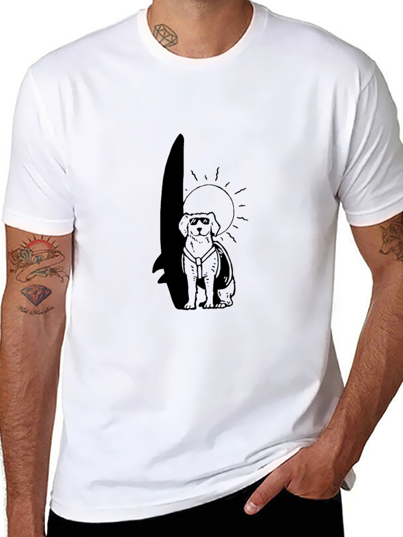 Cool Dog Surfer Black T-Shirt
