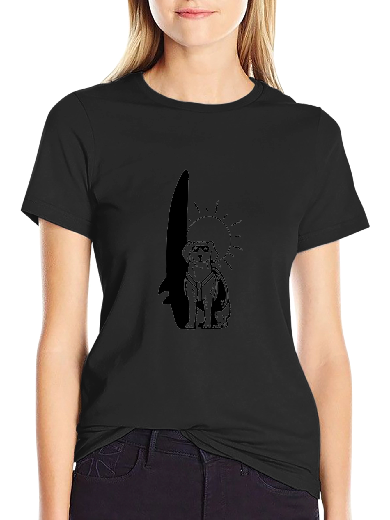Cool Dog Surfer Black T-Shirt