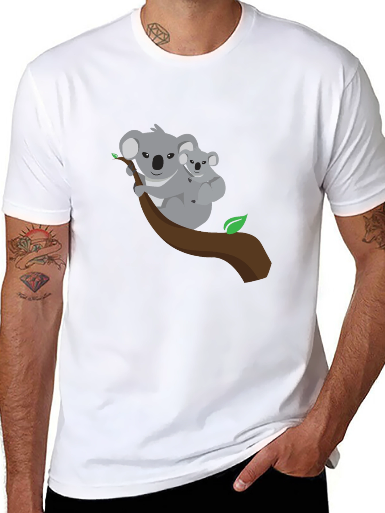 Koala Bear Graphic Tee - Black Cotton Shirt