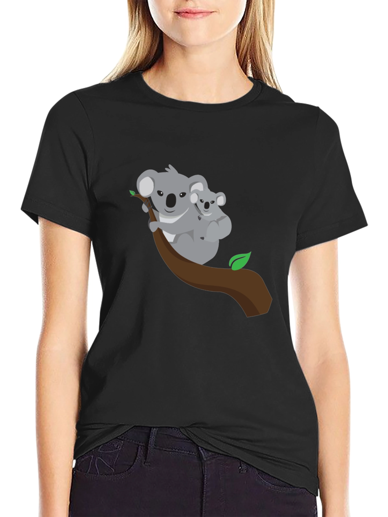 Koala Bear Graphic Tee - Black Cotton Shirt