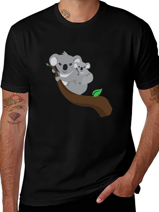 Koala Bear Graphic Tee - Black Cotton Shirt