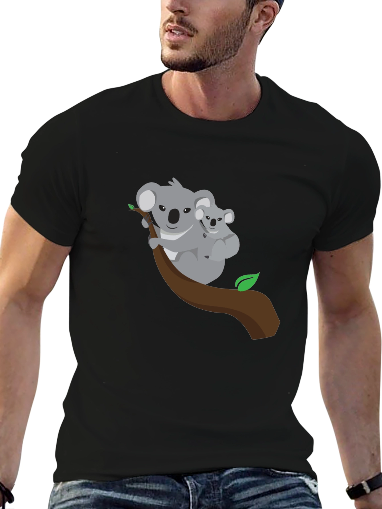 Koala Bear Graphic Tee - Black Cotton Shirt