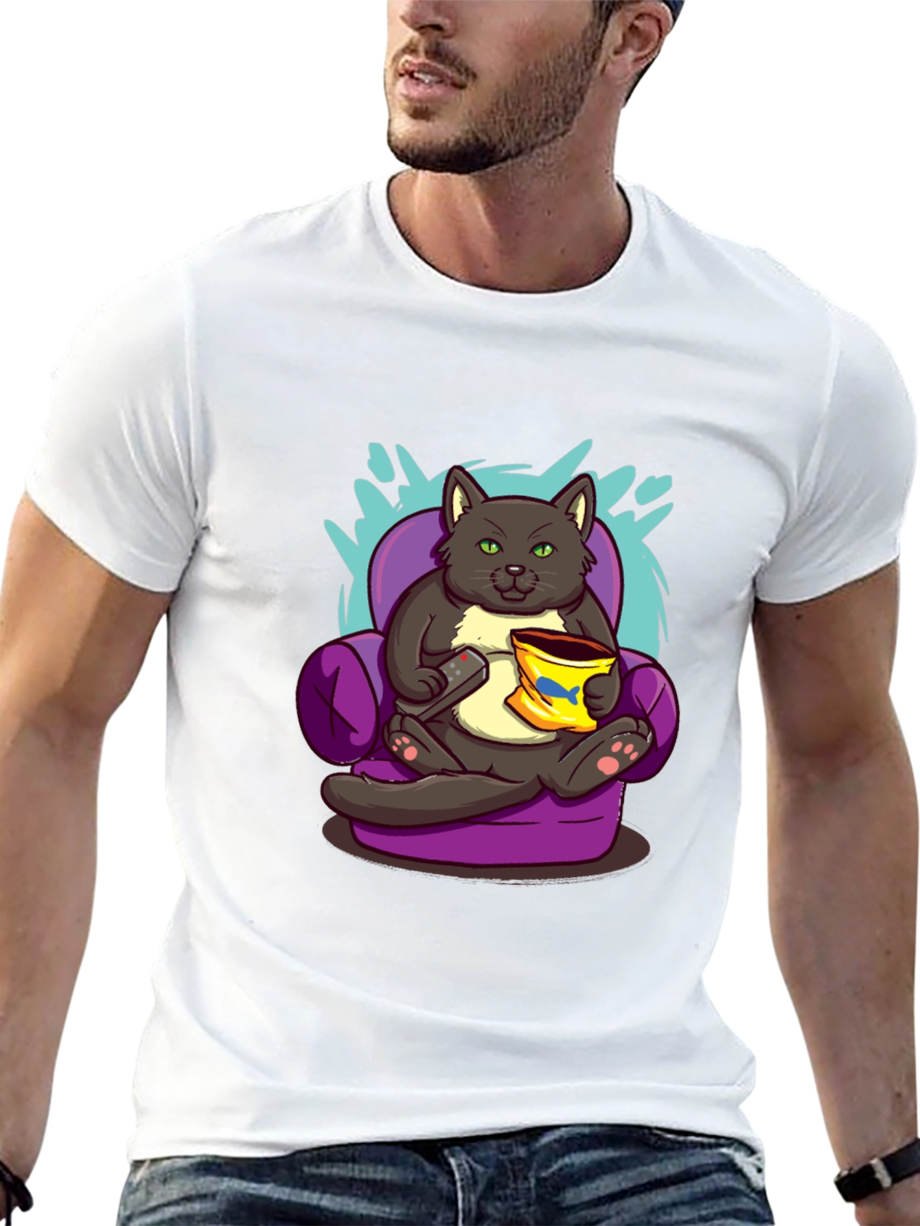 Cat Couch Potato T-Shirt - Funny Cartoon Tee
