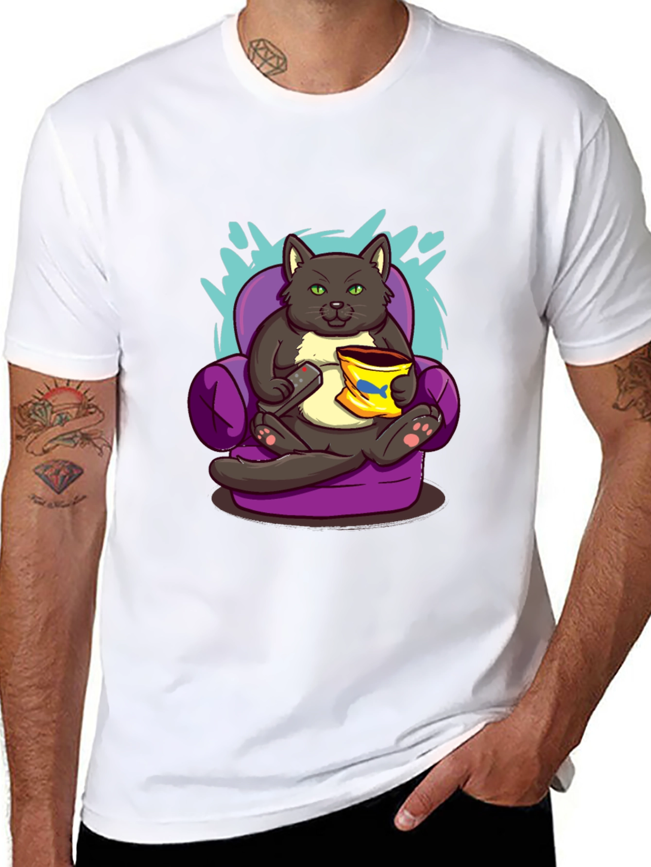 Cat Couch Potato T-Shirt - Funny Cartoon Tee