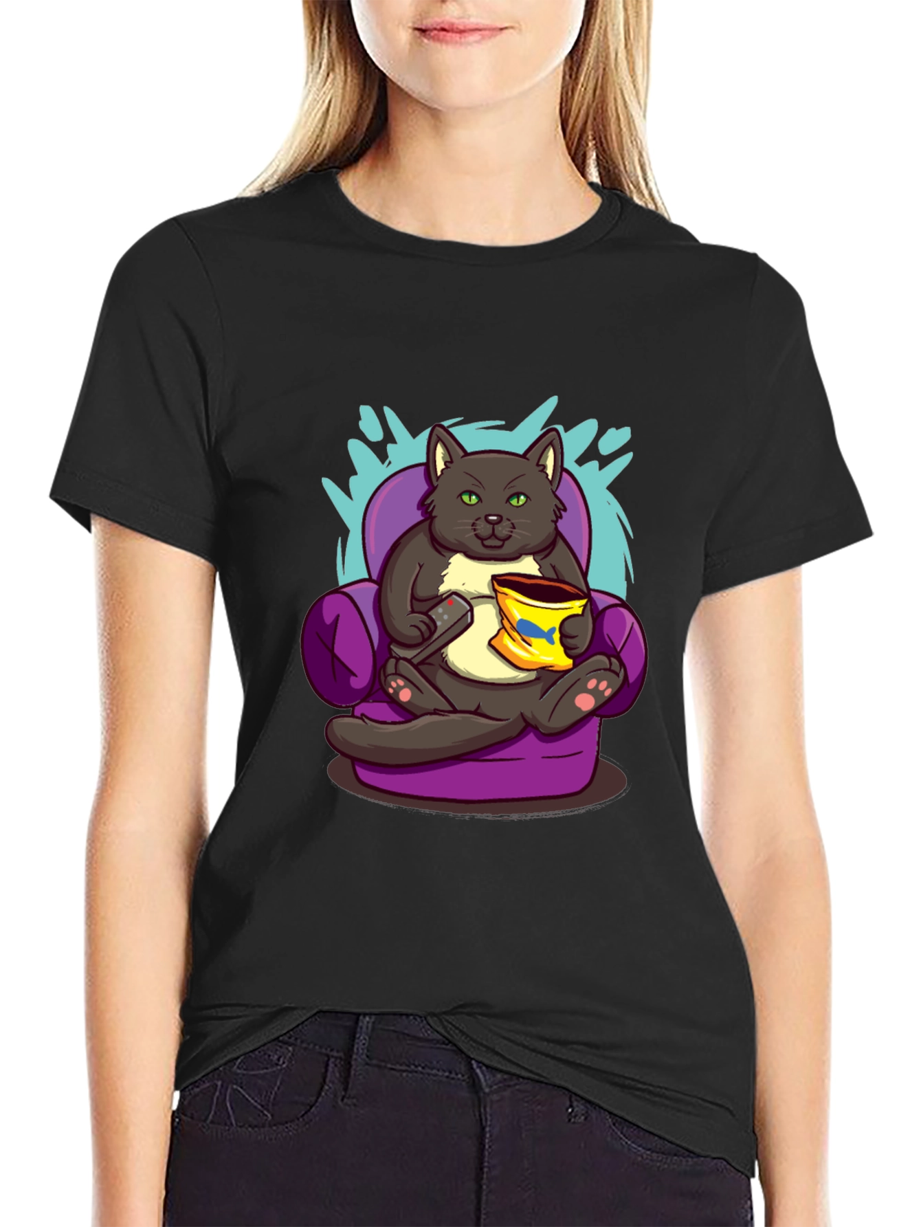 Cat Couch Potato T-Shirt - Funny Cartoon Tee