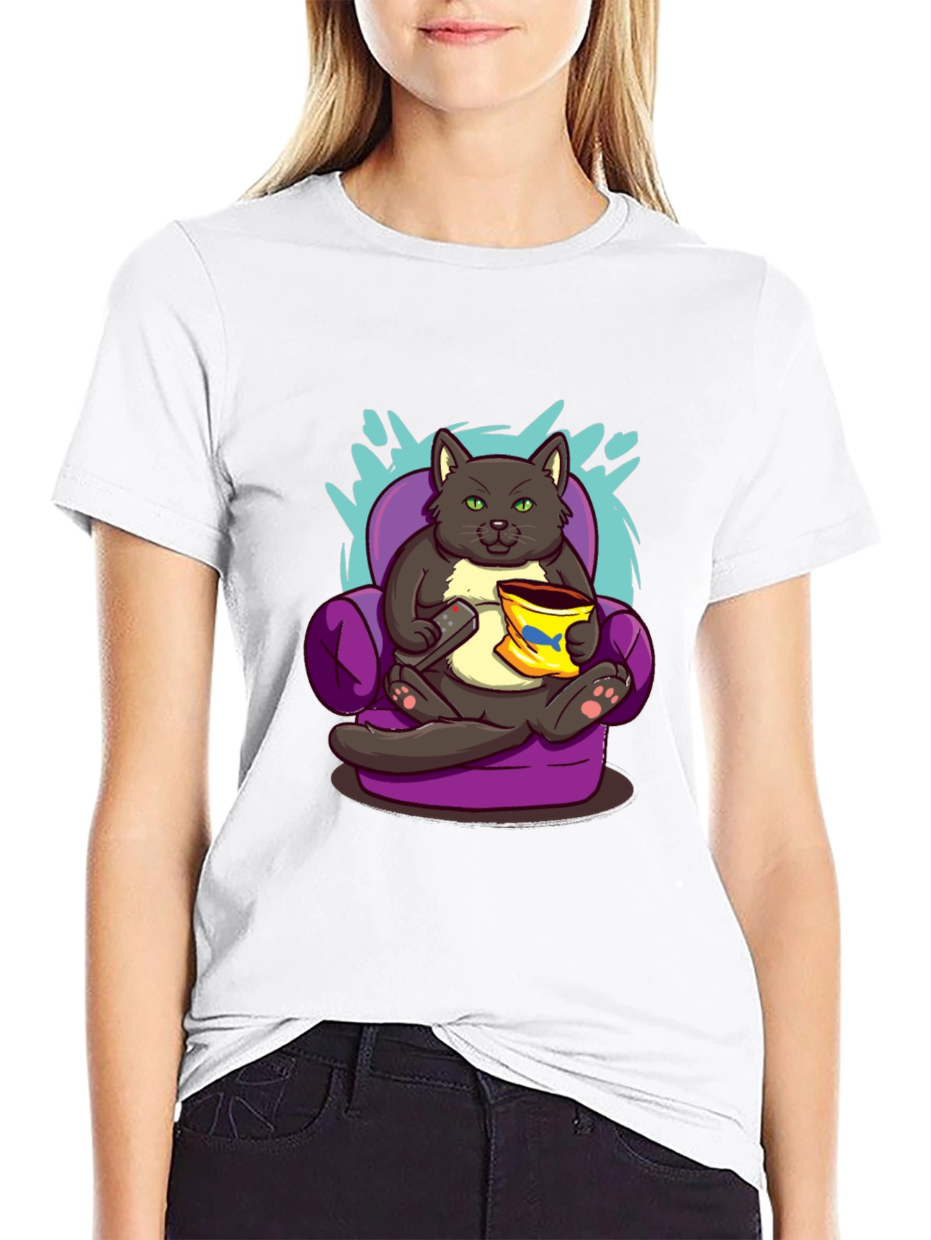 Cat Couch Potato T-Shirt - Funny Cartoon Tee
