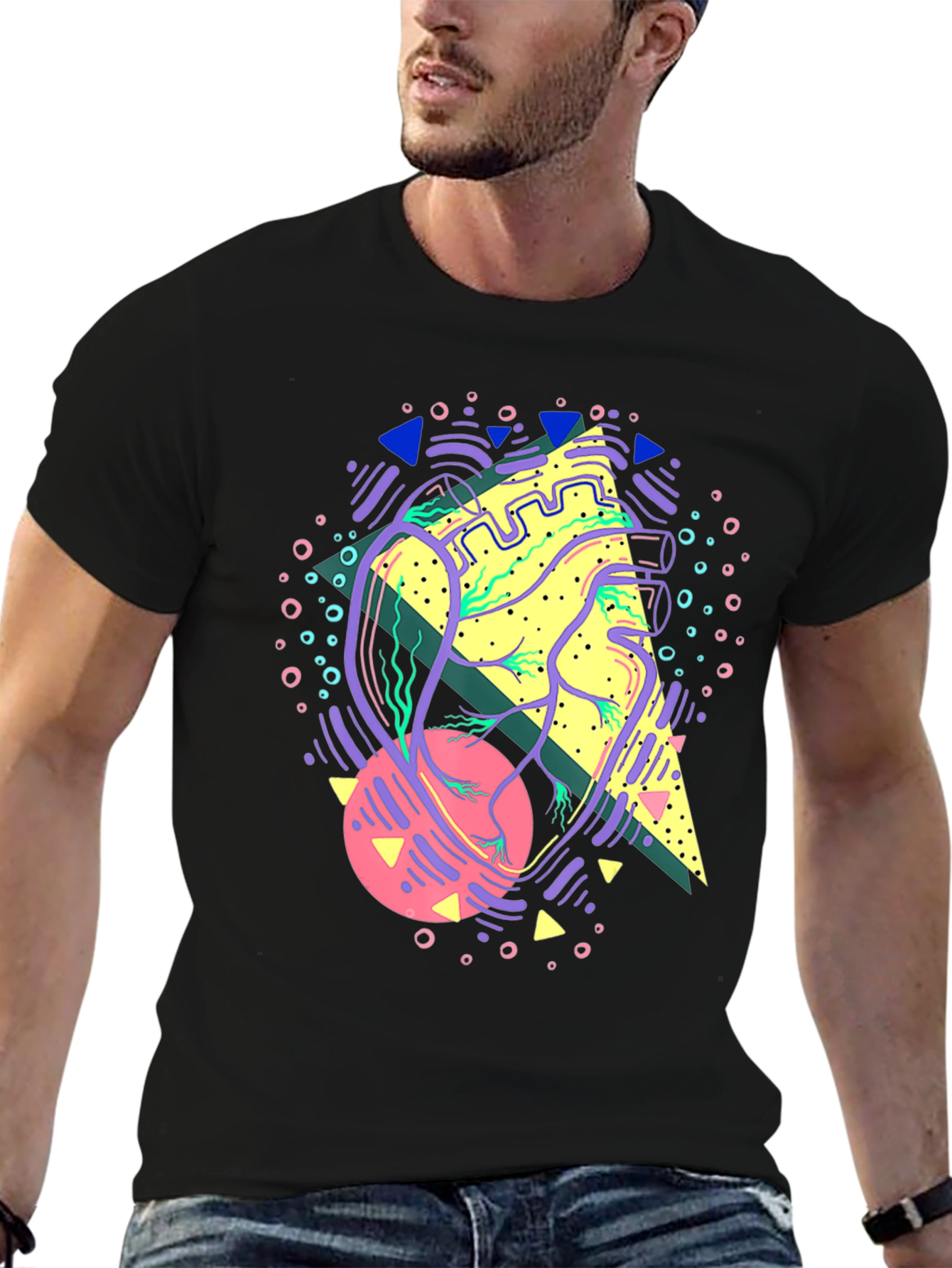Abstract Anatomical Heart Graphic Tee - Black