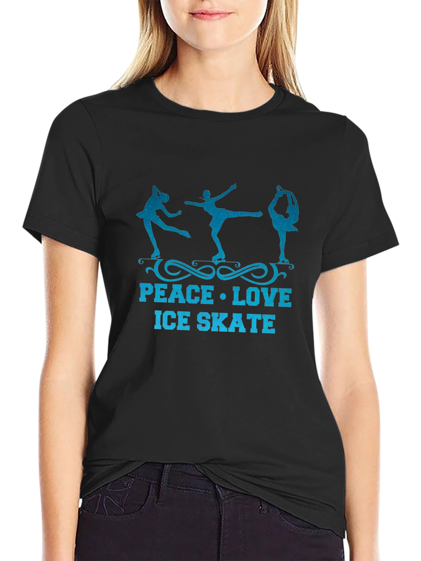 Peace Love Ice Skate Black Graphic Tee