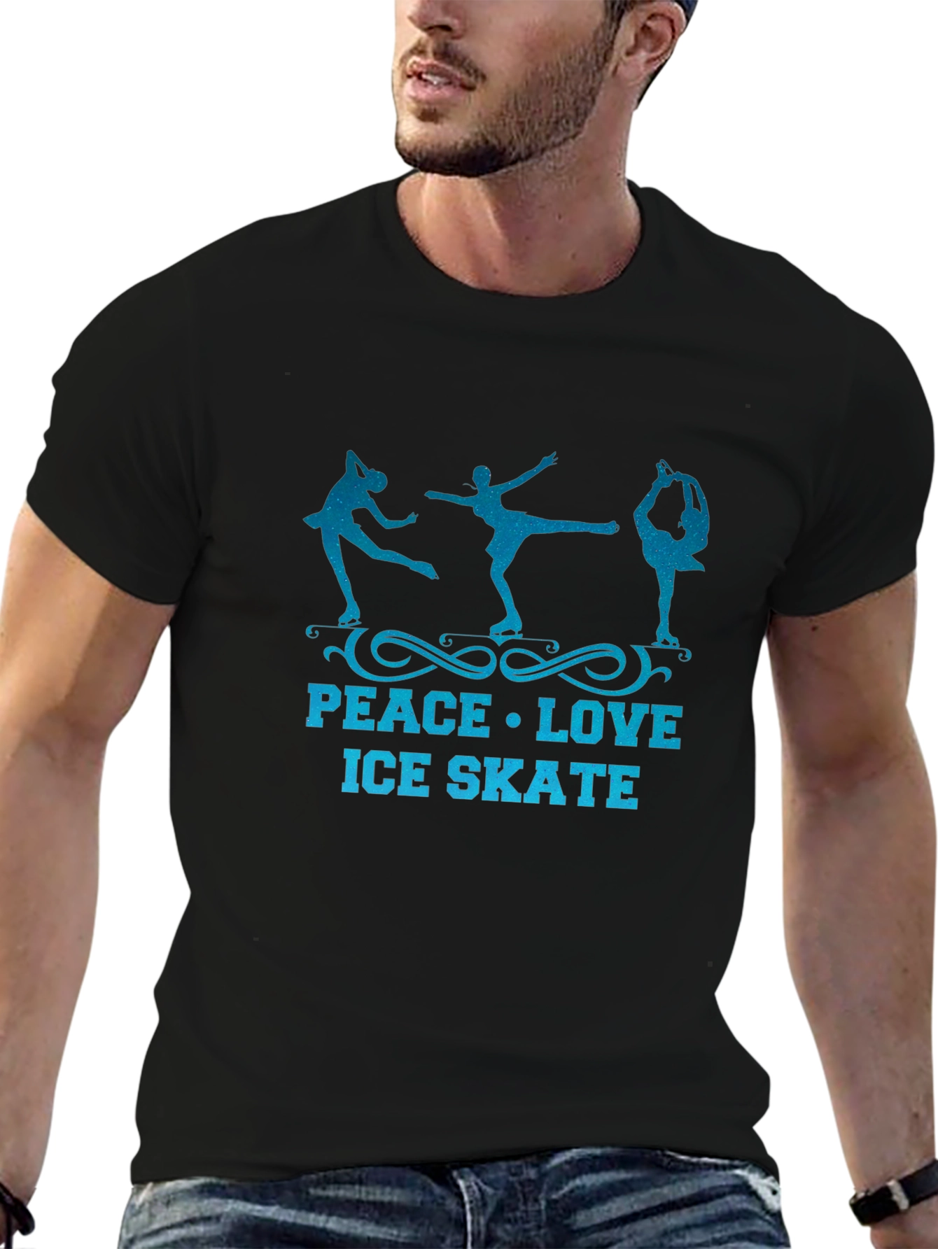 Peace Love Ice Skate Black Graphic Tee