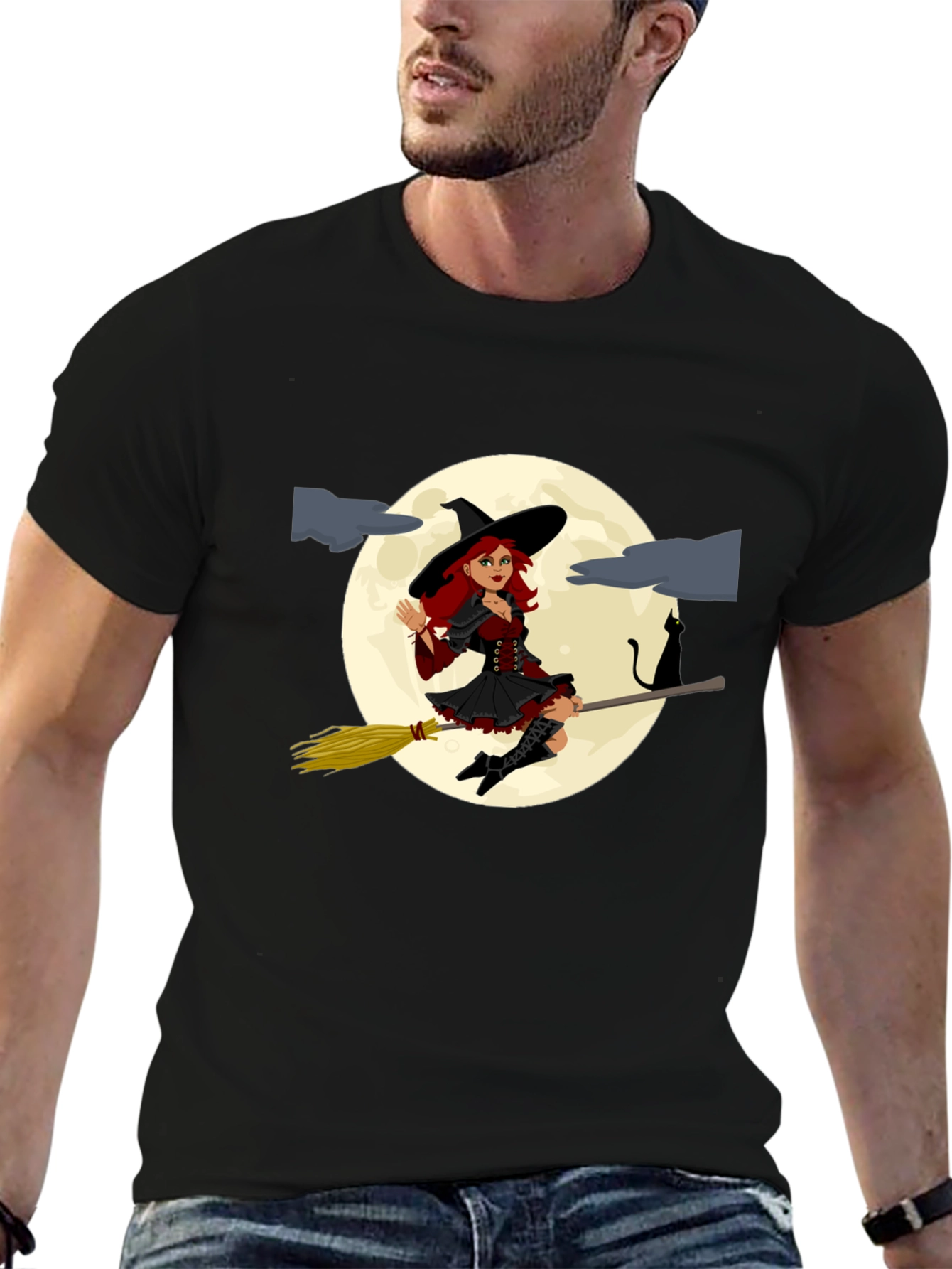 Witch on Broomstick T-Shirt - Halloween Costume Tee
