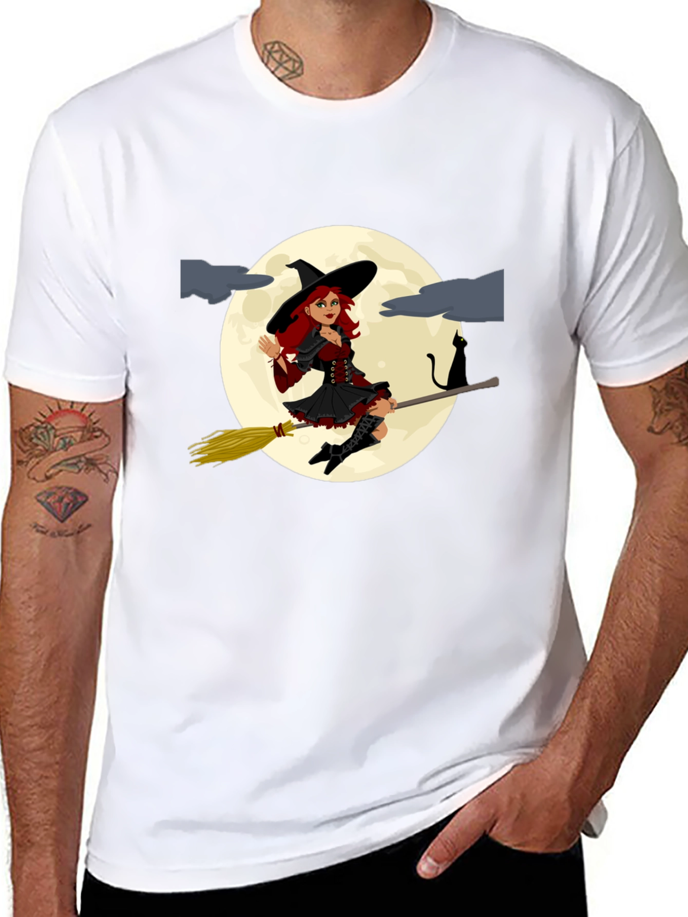 Witch on Broomstick T-Shirt - Halloween Costume Tee