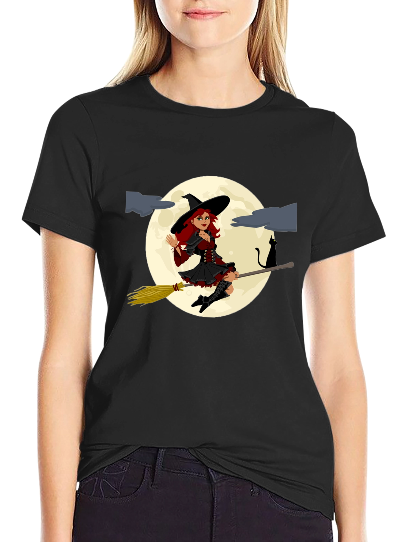 Witch on Broomstick T-Shirt - Halloween Costume Tee