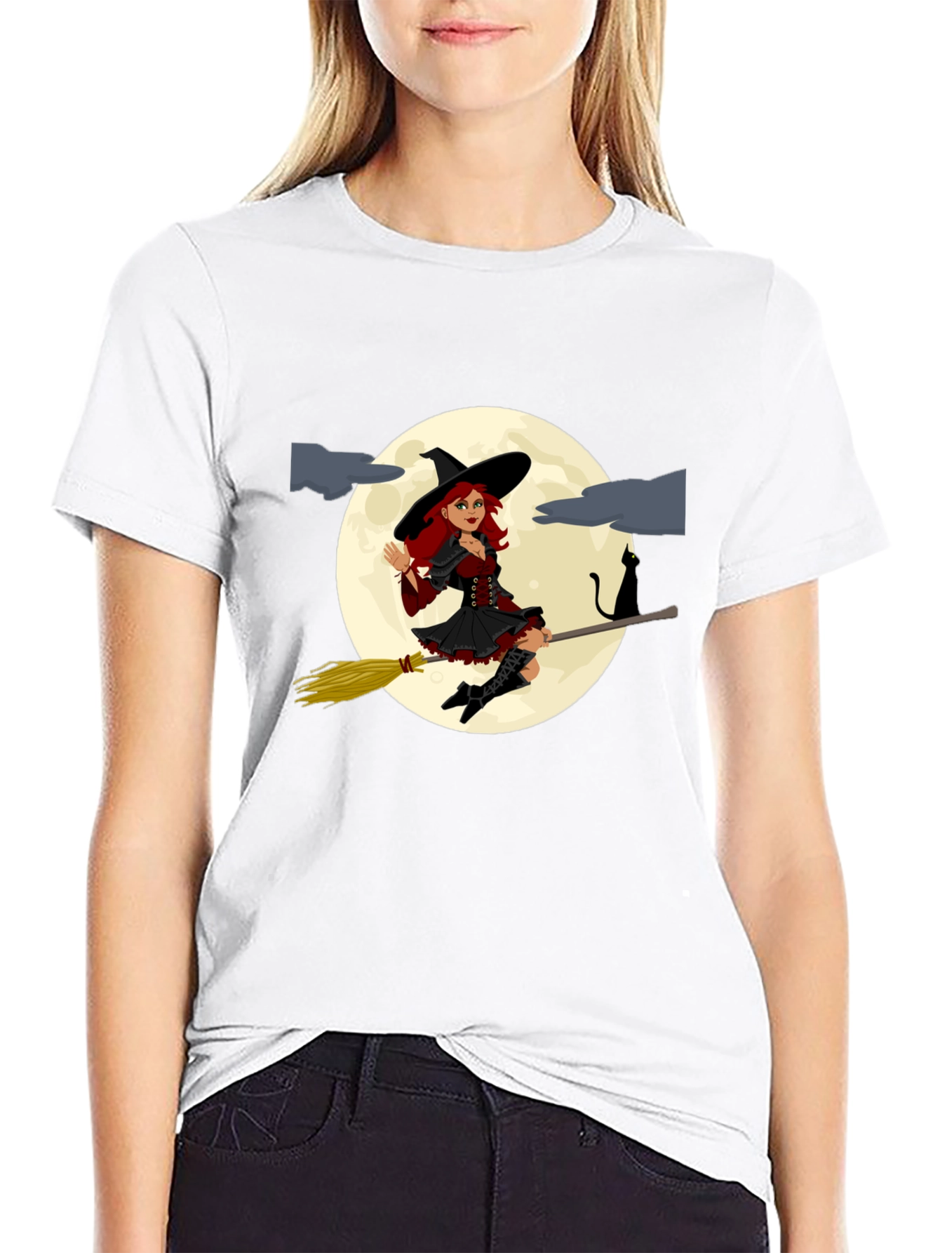 Witch on Broomstick T-Shirt - Halloween Costume Tee