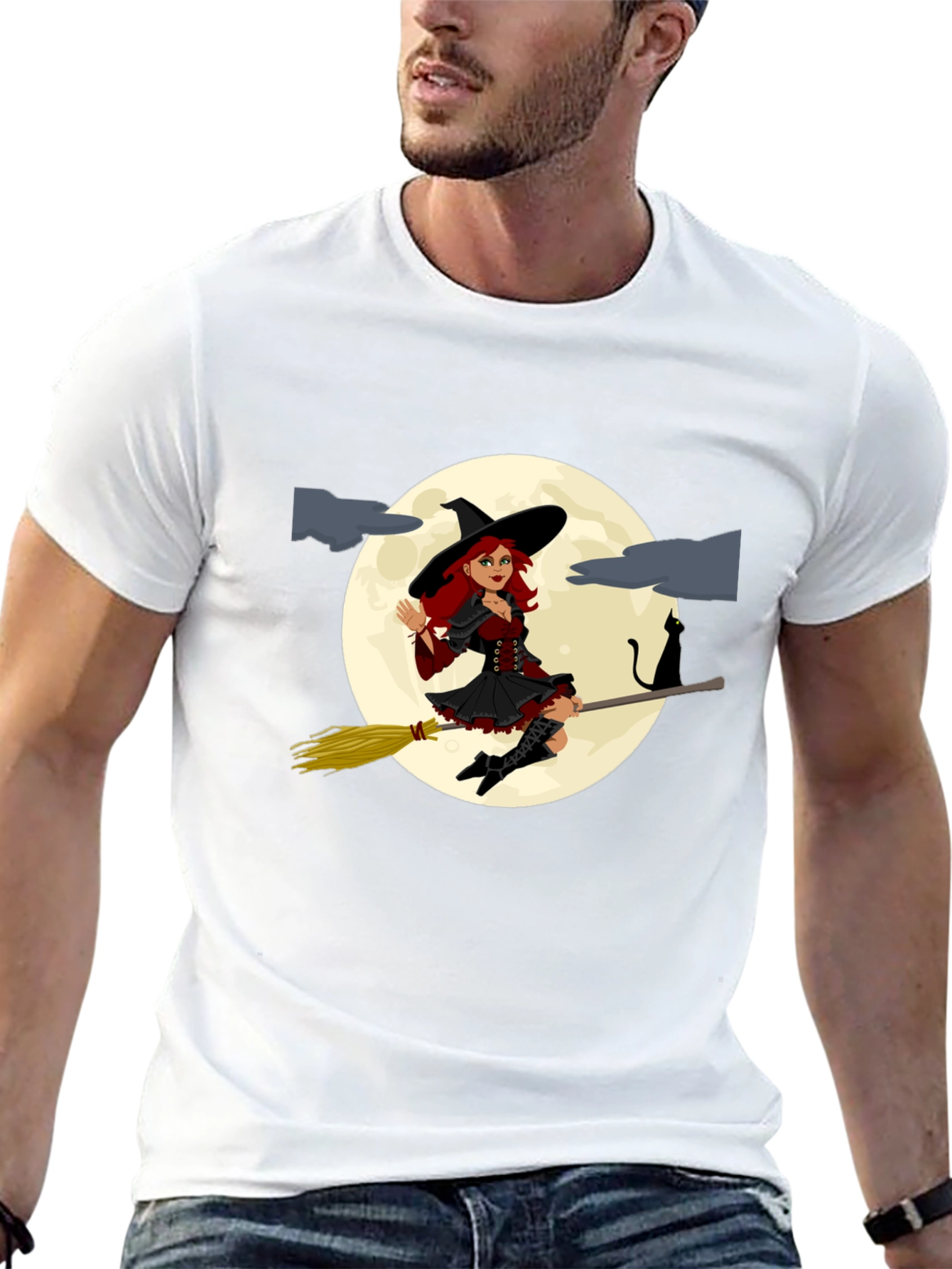 Witch on Broomstick T-Shirt - Halloween Costume Tee