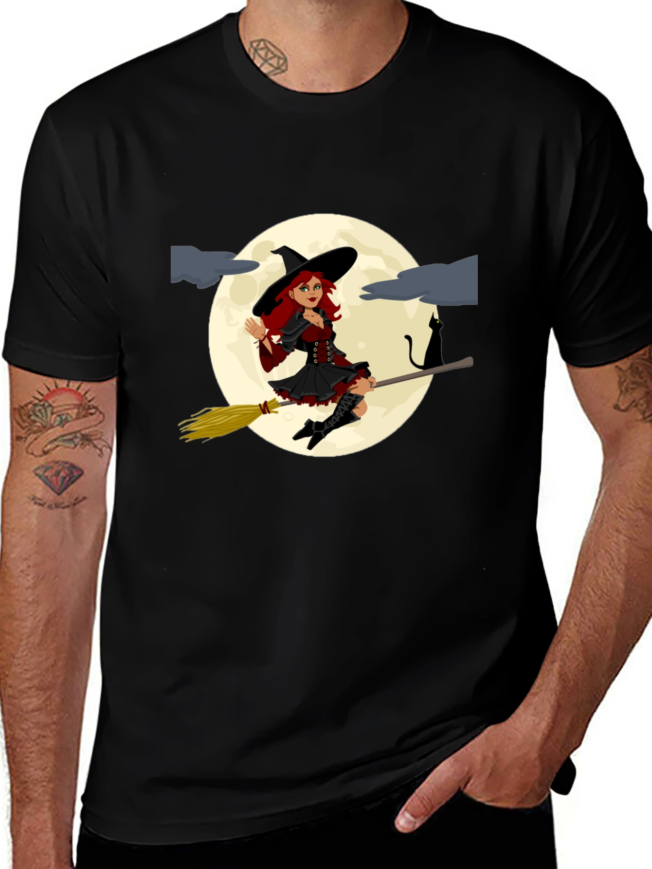 Witch on Broomstick T-Shirt - Halloween Costume Tee