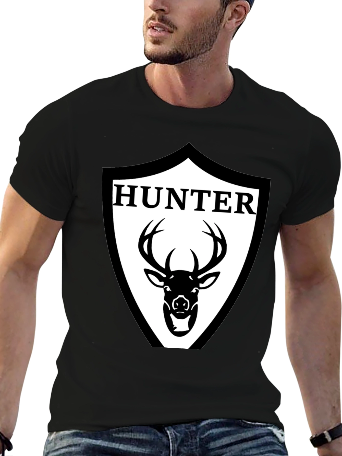 Hunter Deer Graphic Tee - Mens Black Cotton T-Shirt