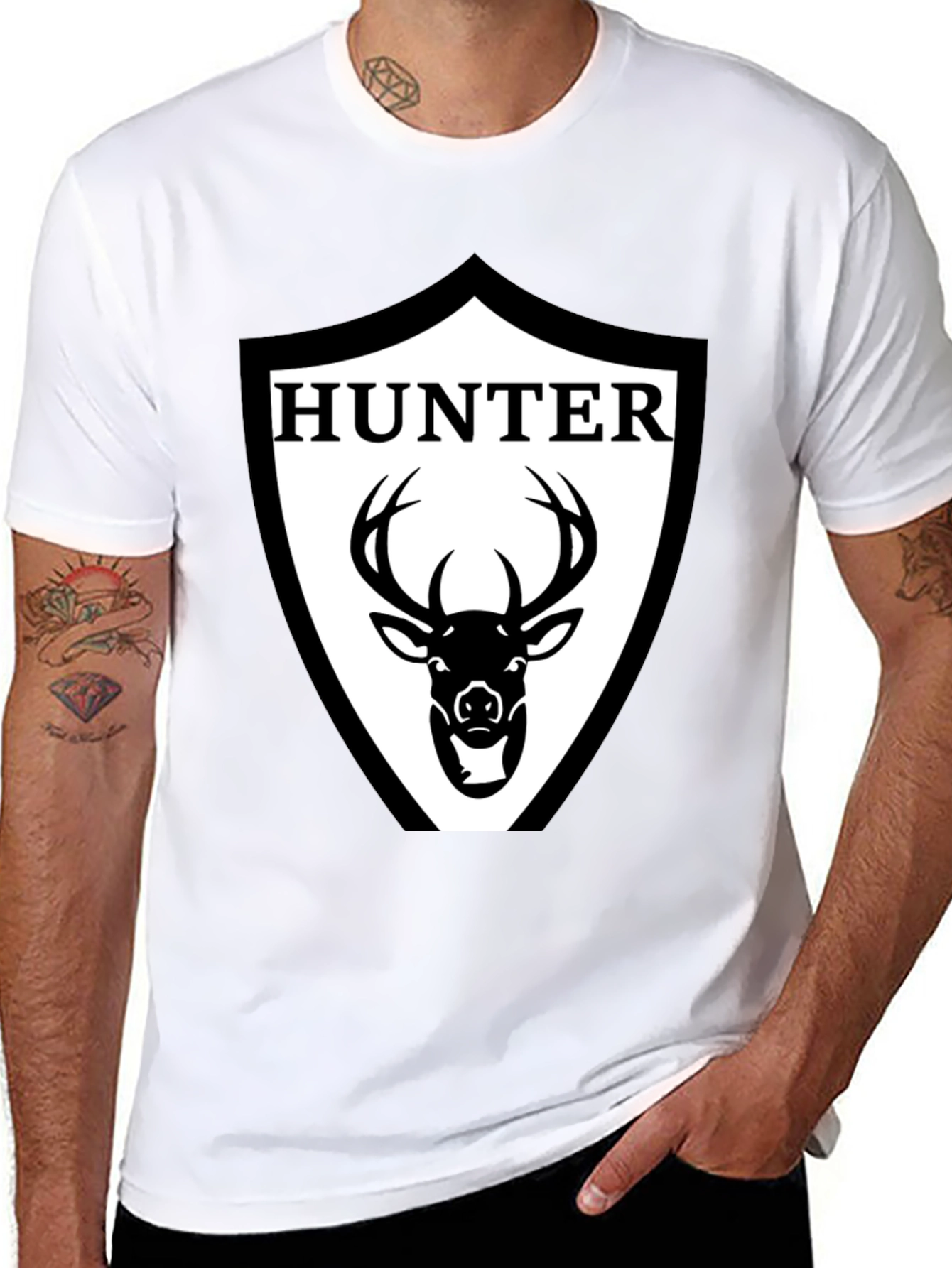 Hunter Deer Graphic Tee - Mens Black Cotton T-Shirt