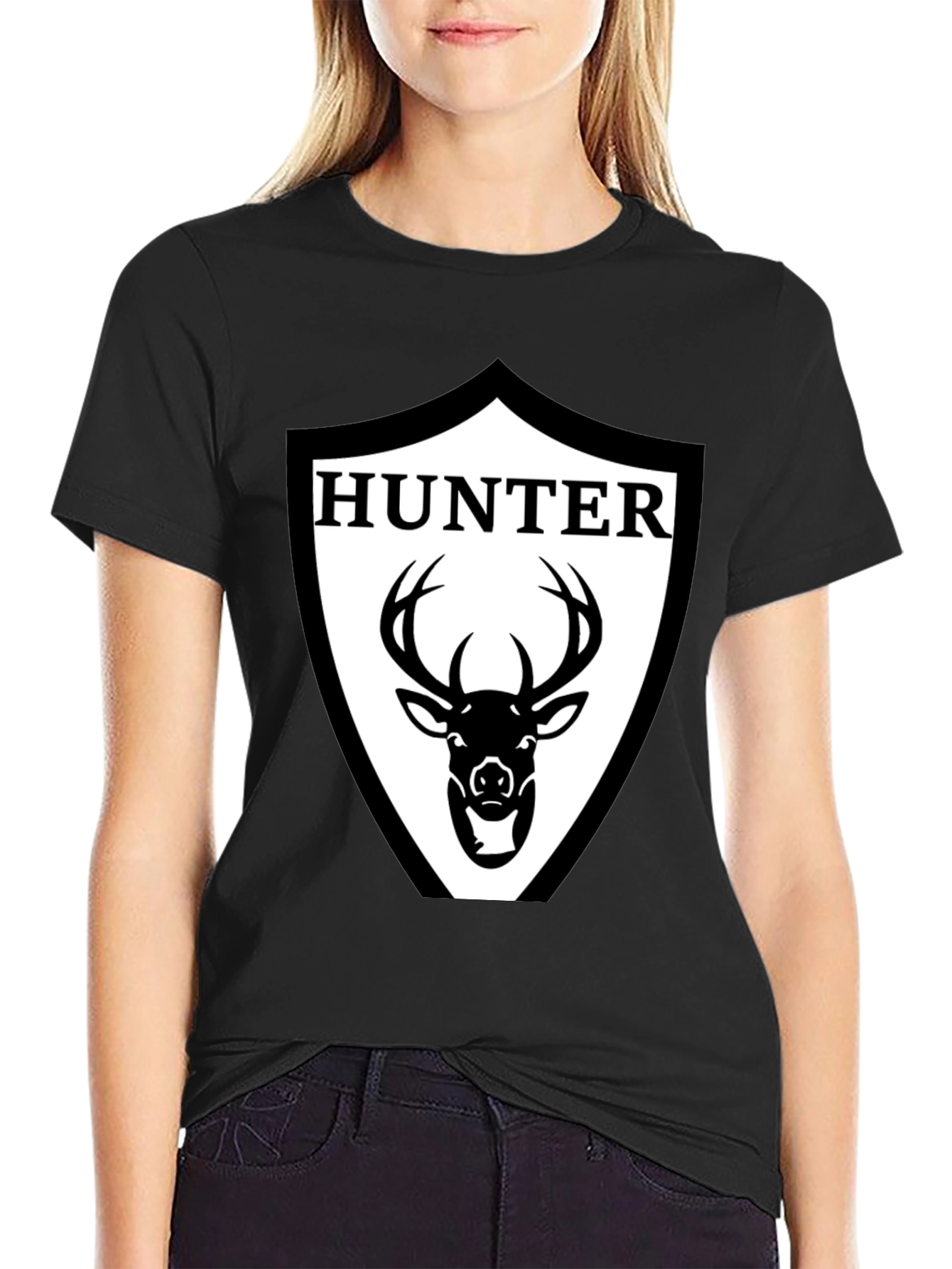 Hunter Deer Graphic Tee - Mens Black Cotton T-Shirt