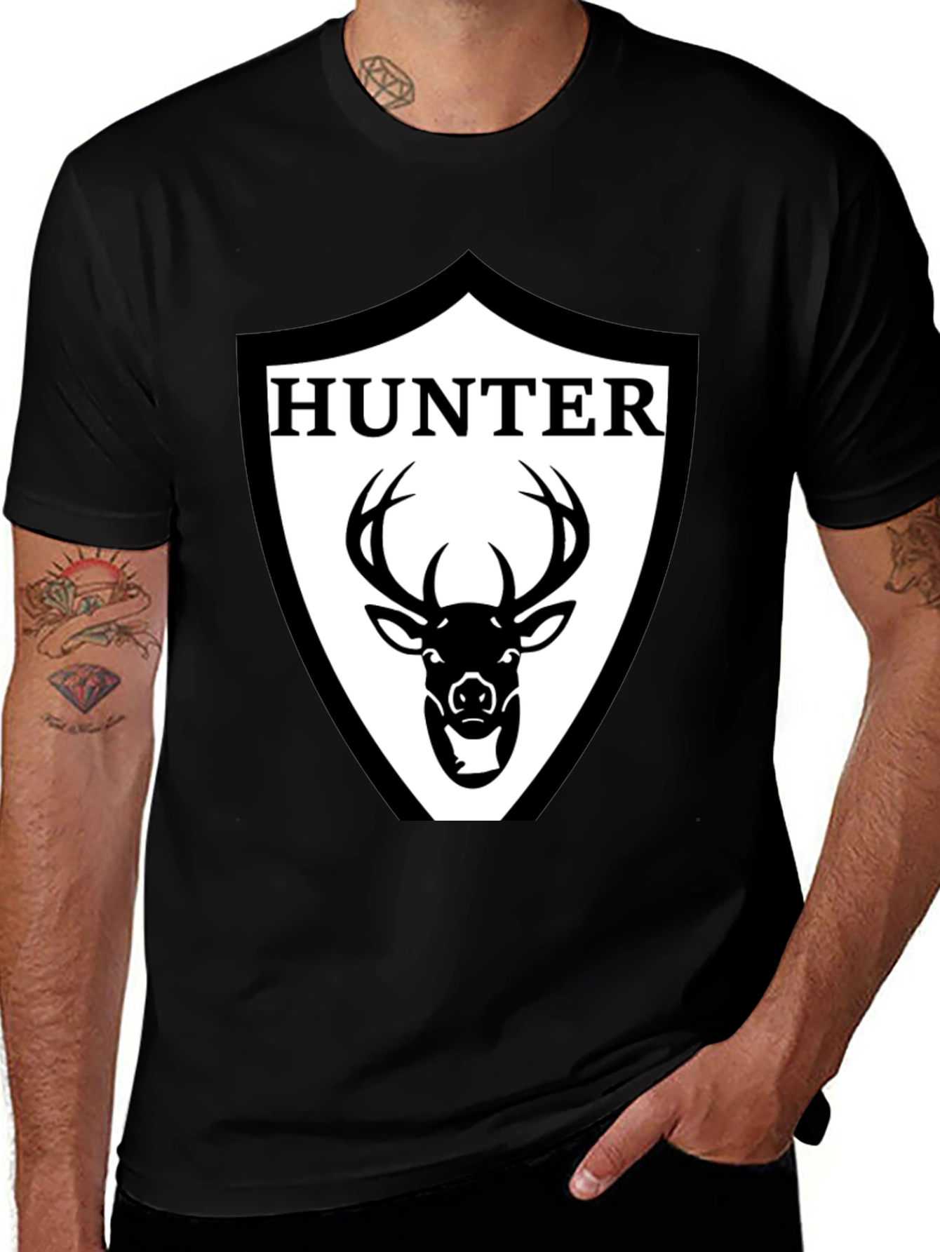 Hunter Deer Graphic Tee - Mens Black Cotton T-Shirt