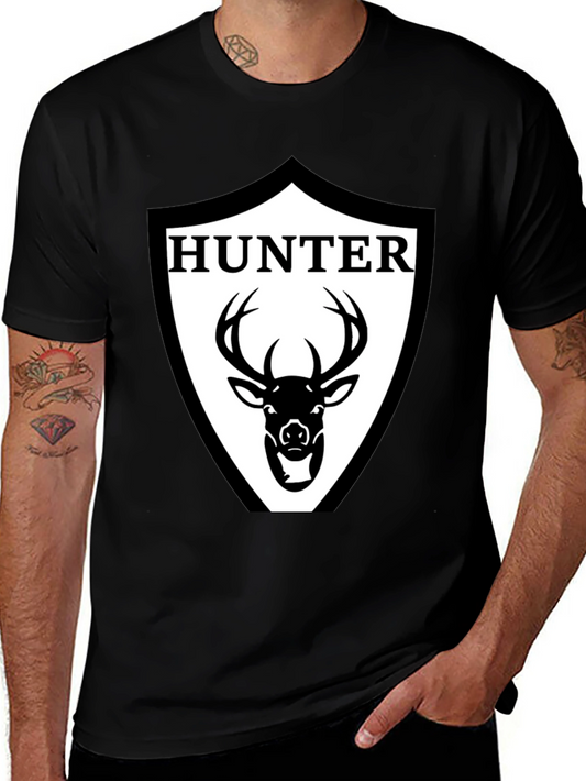 Hunter Deer Graphic Tee - Mens Black Cotton T-Shirt