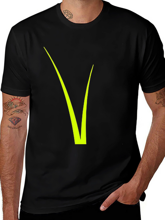 Modern Black Tee with Neon Green V Design
