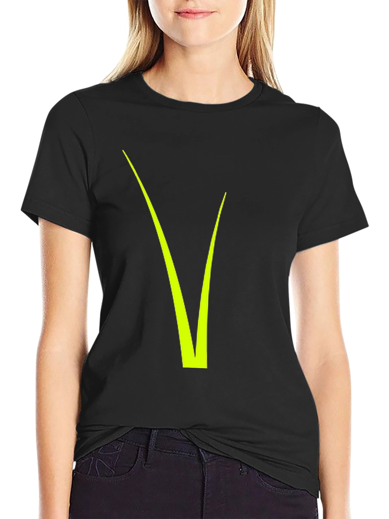 Modern Black Tee with Neon Green V Design
