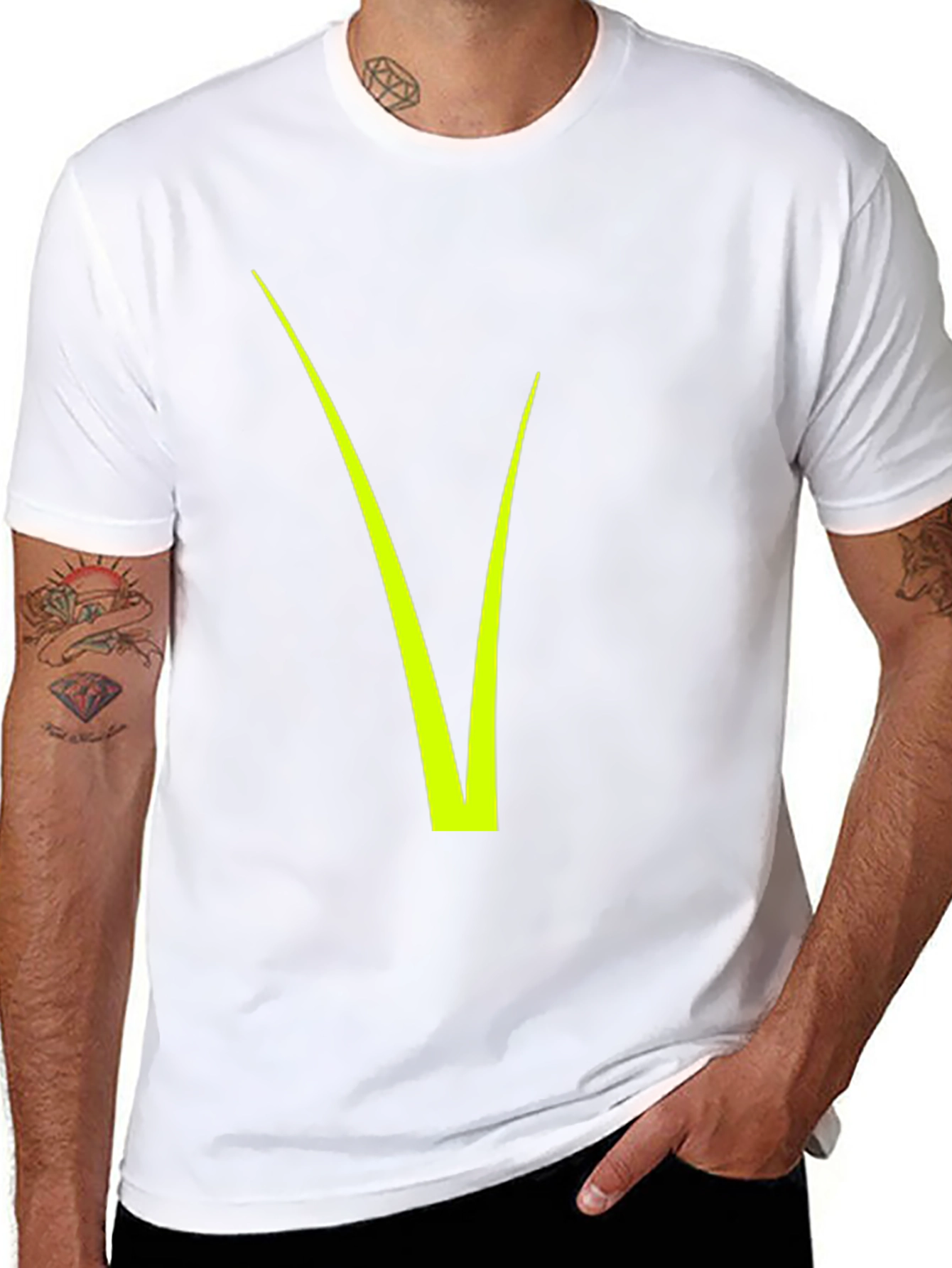 Modern Black Tee with Neon Green V Design